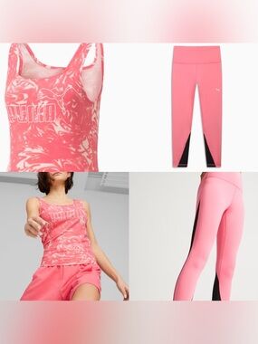 NWOT. Puma Pink Marble Print Tank Top with Pink & Black Leggings size medium